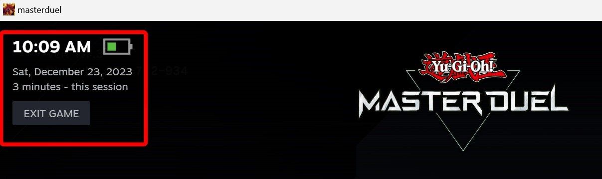 Показ даты, времени и уровня заряда батареи в Steam Overlay.