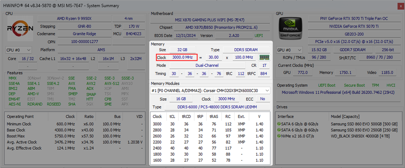 HWiNFO показывает частоту оперативной памяти