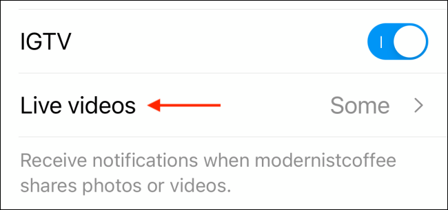 Нажмите Прямые эфиры для настройки оповещений