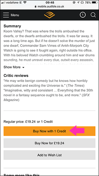 Купленная аудиокнига появится в библиотеке Audible