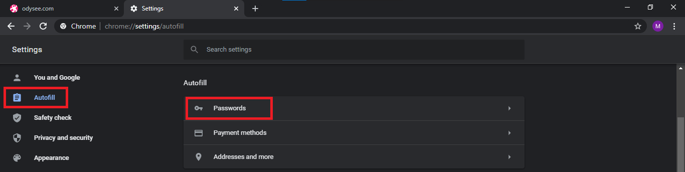 Настройки паролей в Chrome
