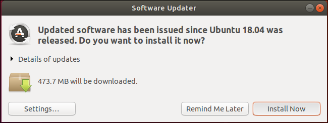 Окно «Обновление программного обеспечения» в Ubuntu 18.04