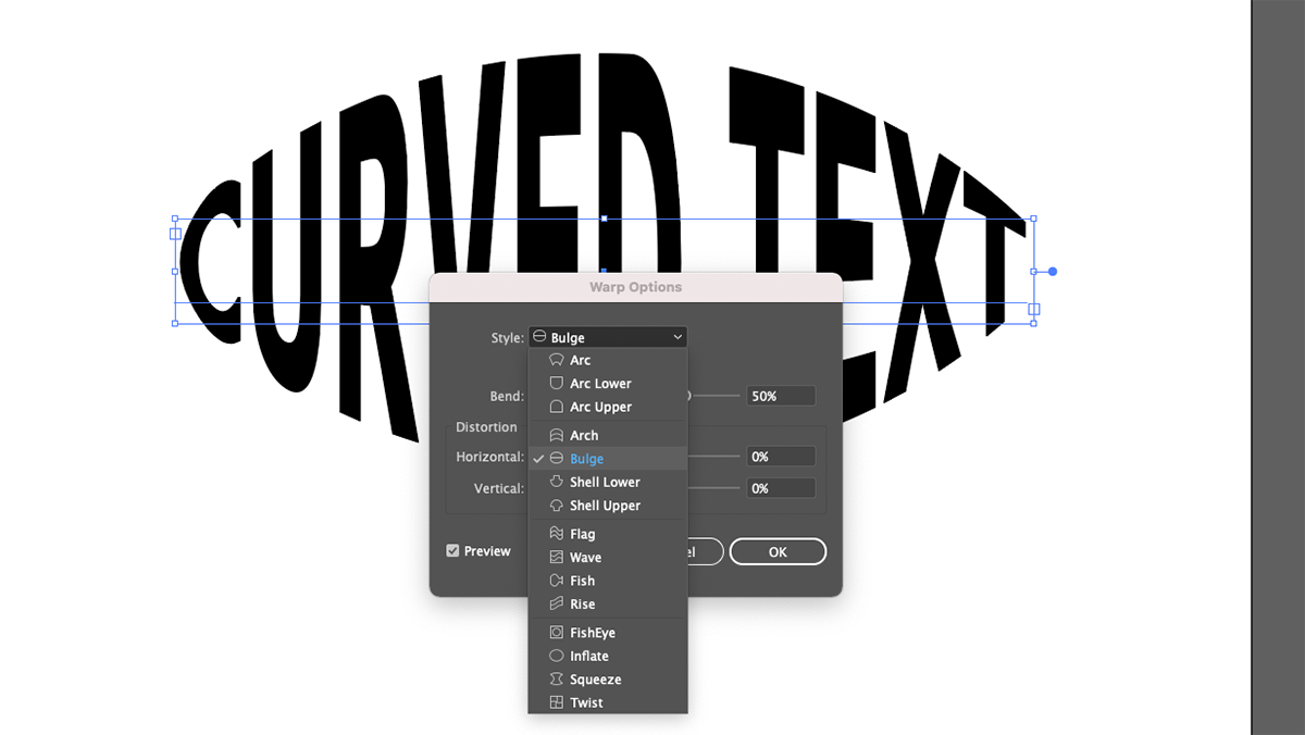 выпуклый текст в Illustrator