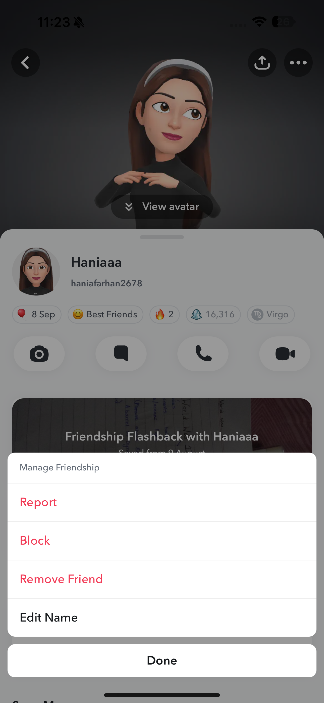 Manage Friendship options