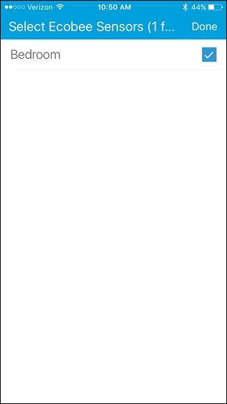 Выбор удалённых сенсоров Ecobee