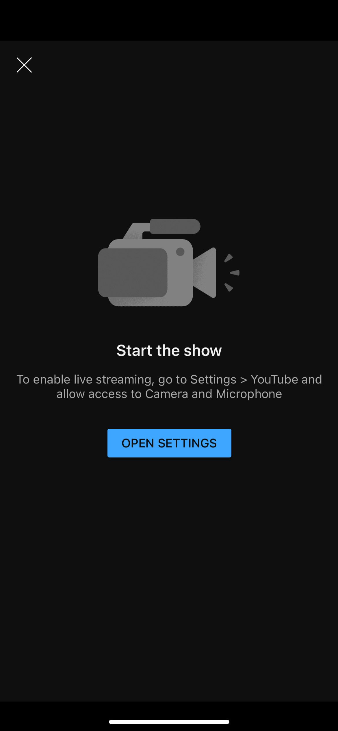 запрос разрешения YouTube на доступ к камере и микрофону в iOS