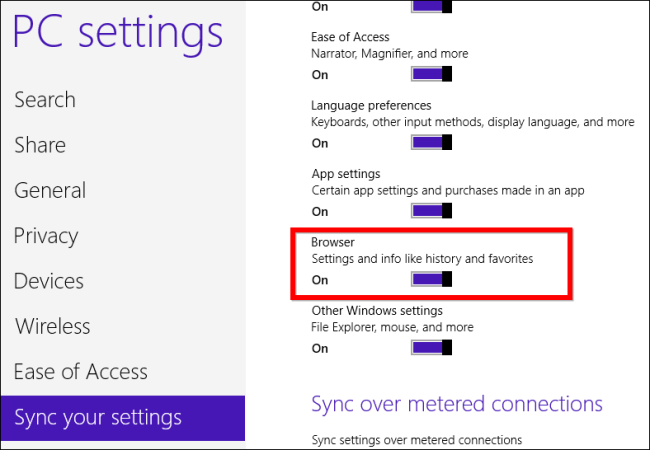 Синхронизация избранного в Internet Explorer на Windows 8