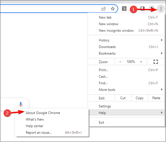 Пункт меню «О Google Chrome» в браузере