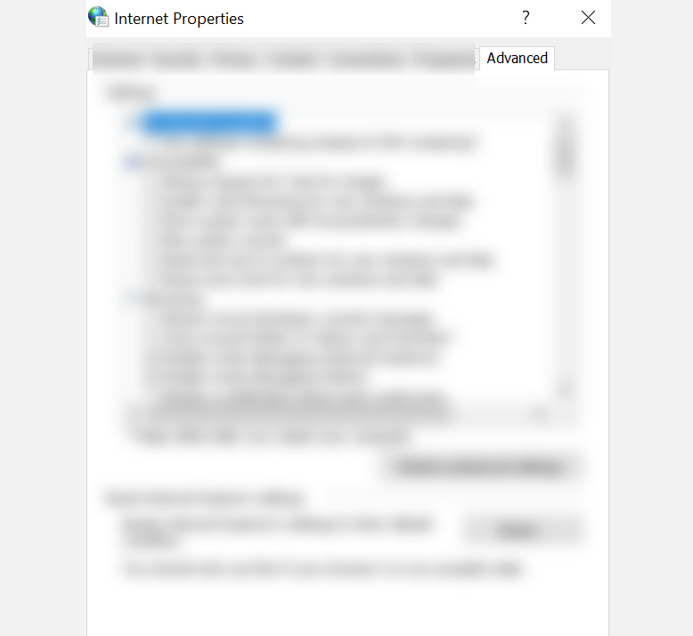 Вкладка Дополнительно в свойствах Интернета
