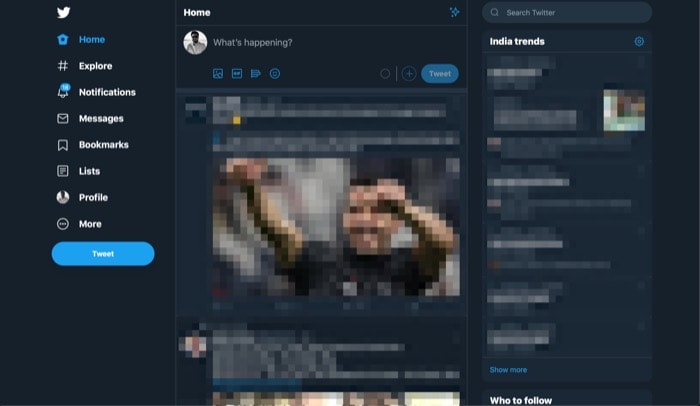 Веб‑меню Twitter — пункт Настройки и конфиденциальность