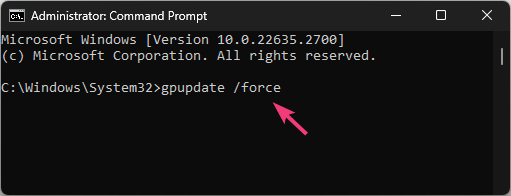 Выполнение gpupdate /force в командной строке