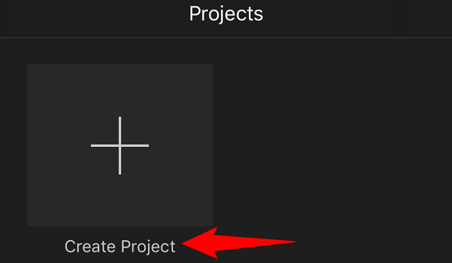 Выбор «Создать проект» в iMovie