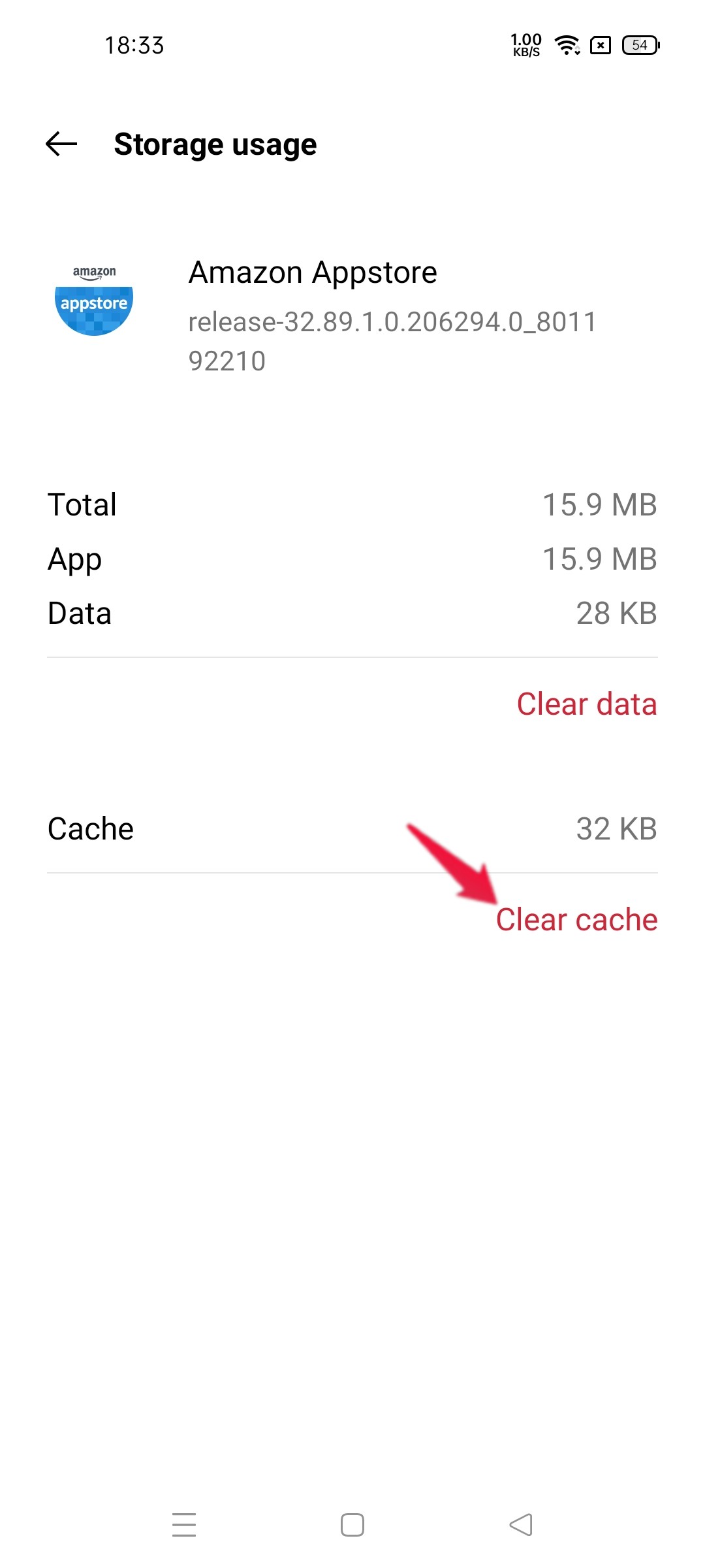 Bouton Vider le cache dans les paramètres de l'application
