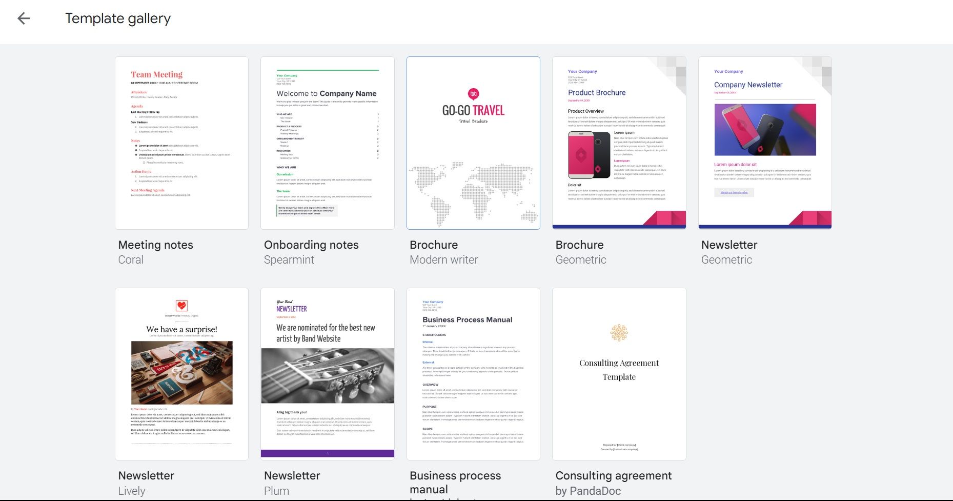 Два варианта шаблона брошюры в галерее шаблонов