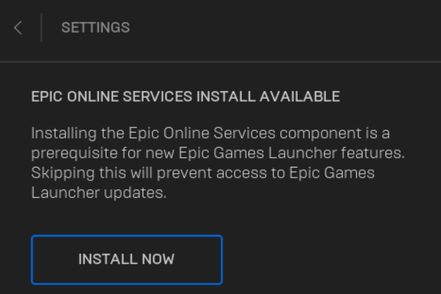 Кнопка установки обновлений Epic Games Launcher