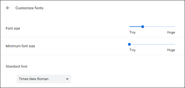 Параметры тонкой настройки размеров шрифтов в Chrome