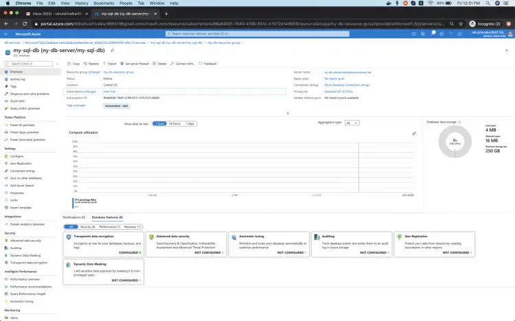 Стартовый экран базы данных с подсказкой открыть Query editor