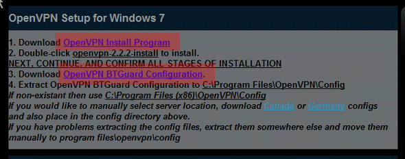 страница установки OpenVPN