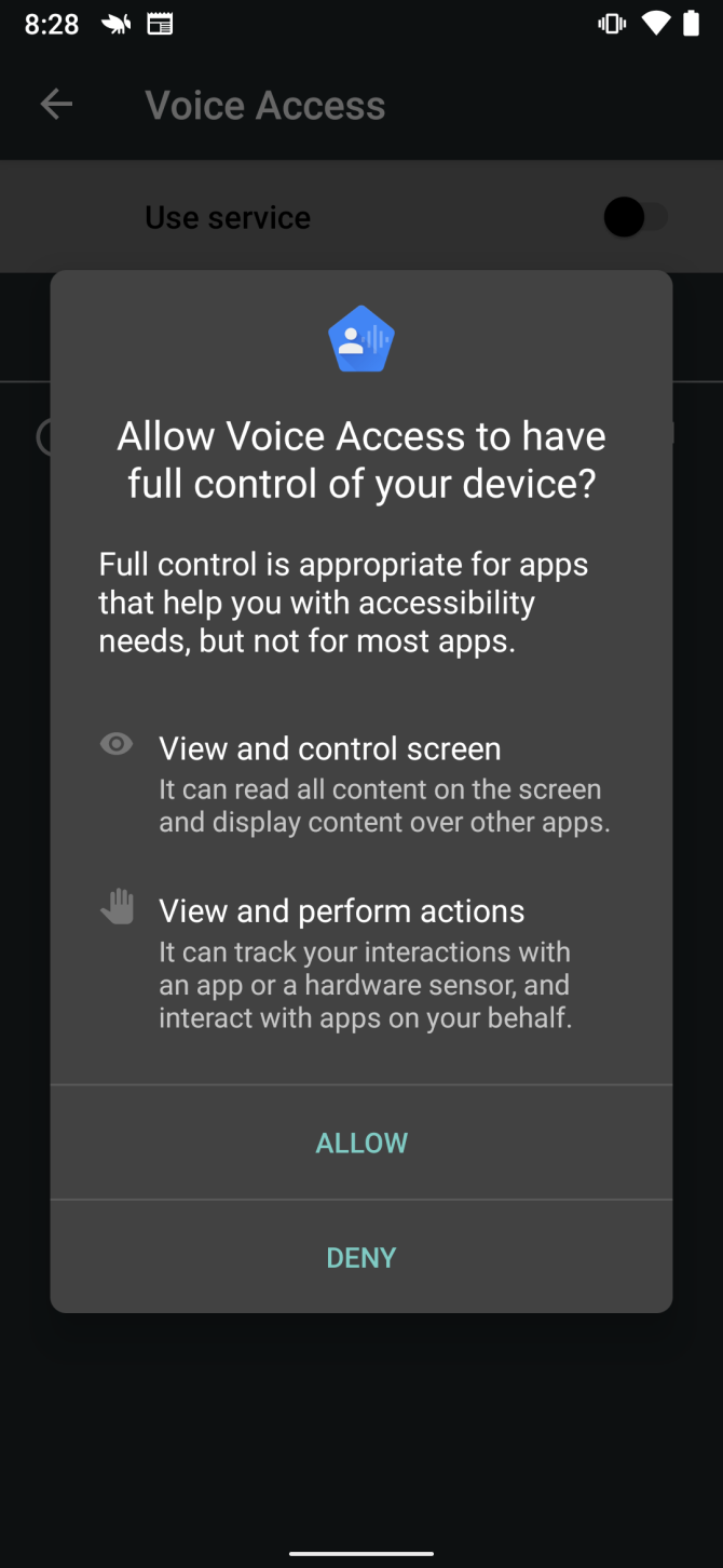 Разрешения Voice Access на Android