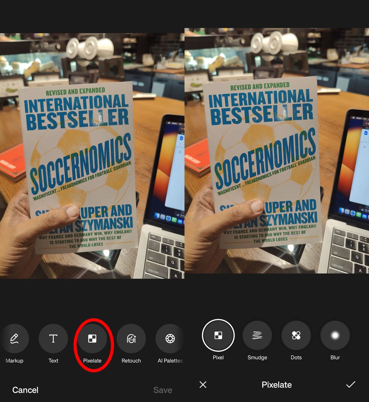 Опции пикселизации: Pixel, Smudge, Dots, Blur