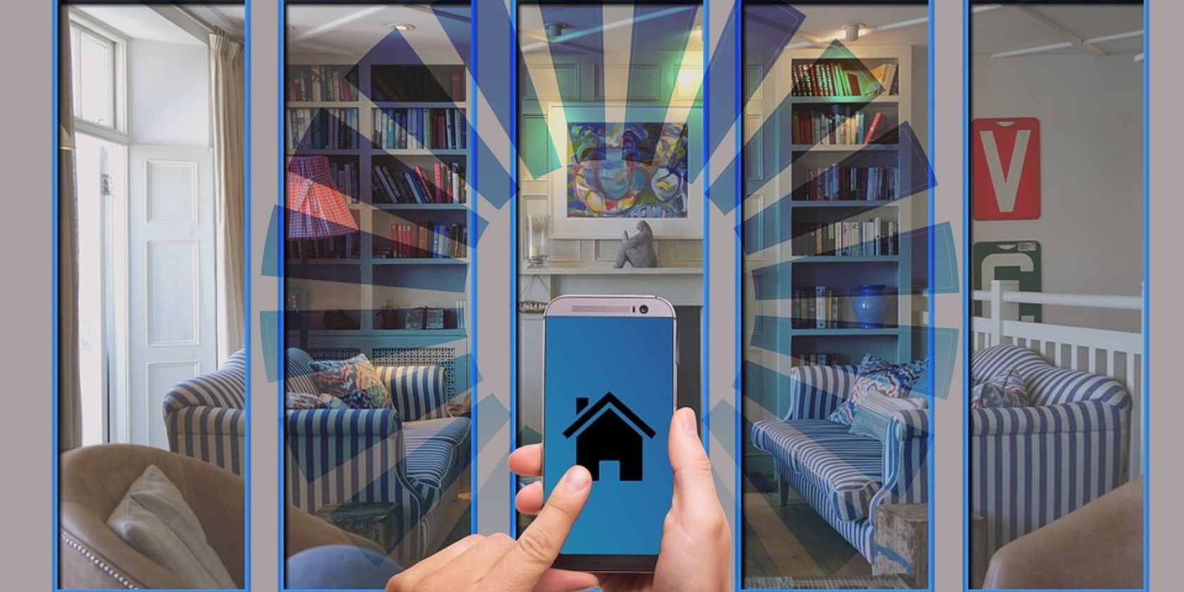 Google Nest Hub на фоне умного домашнего интерфейса