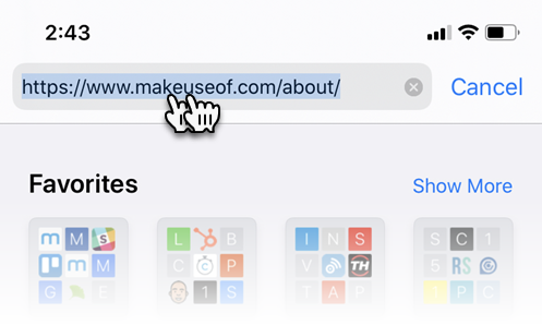 Double-tap on the address bar to display the complete URL