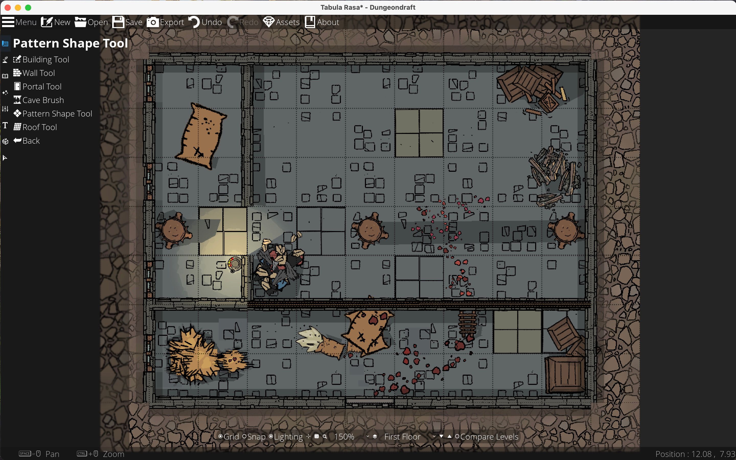Finished warehouse battle map on Dungeondraft