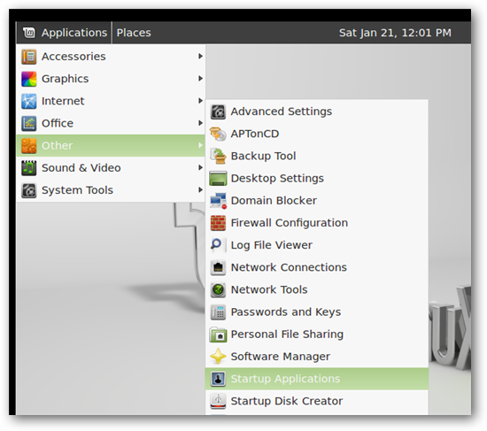 Окно списка программ автозапуска в Linux Mint