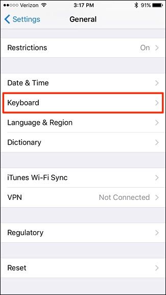 Скриншот: Параметры клавиатуры iPhone