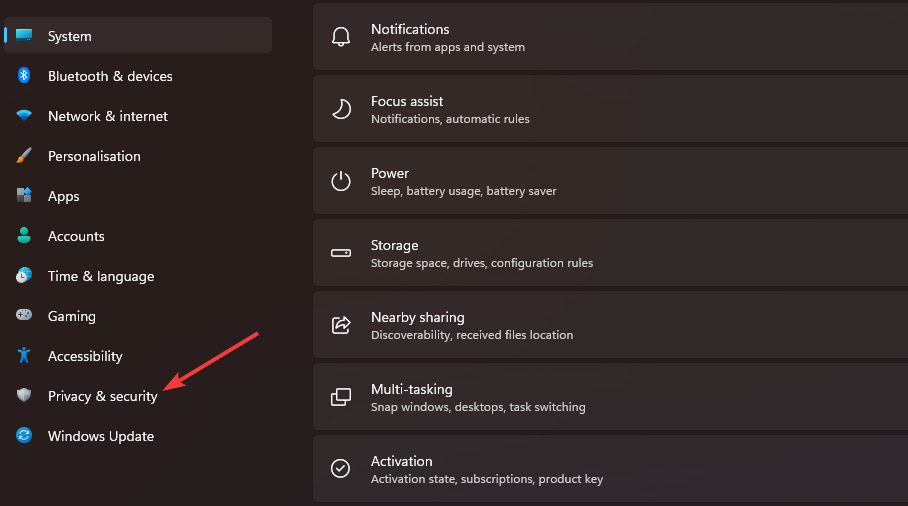 Вкладка Конфиденциальность и безопасность