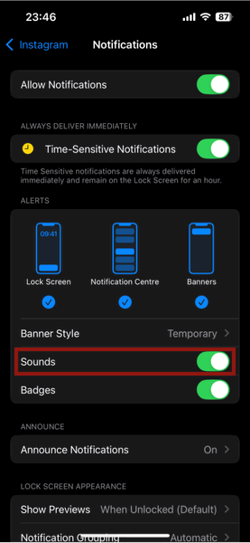 Настройки iPhone Apps Notifications Sounds