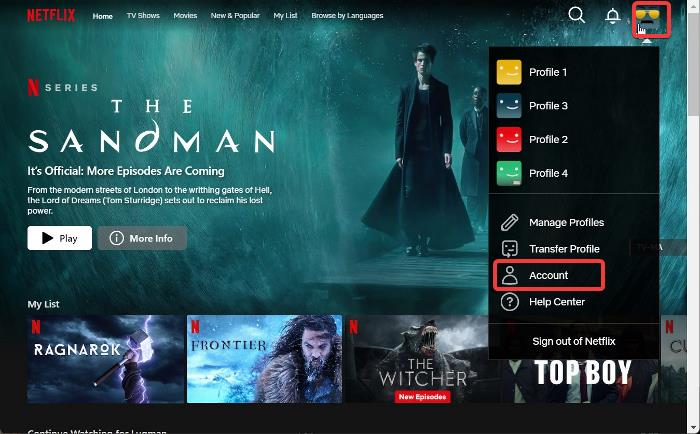 Настройки аккаунта Netflix