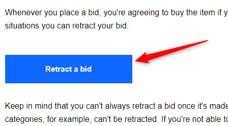 Кнопка «Retract a bid» на странице справки eBay.