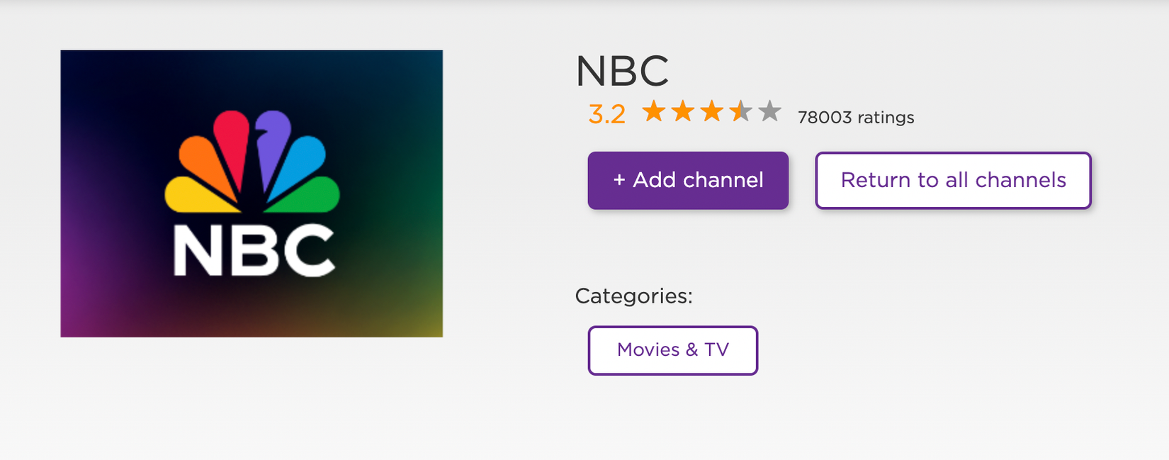 Приложение NBC в магазине каналов Roku