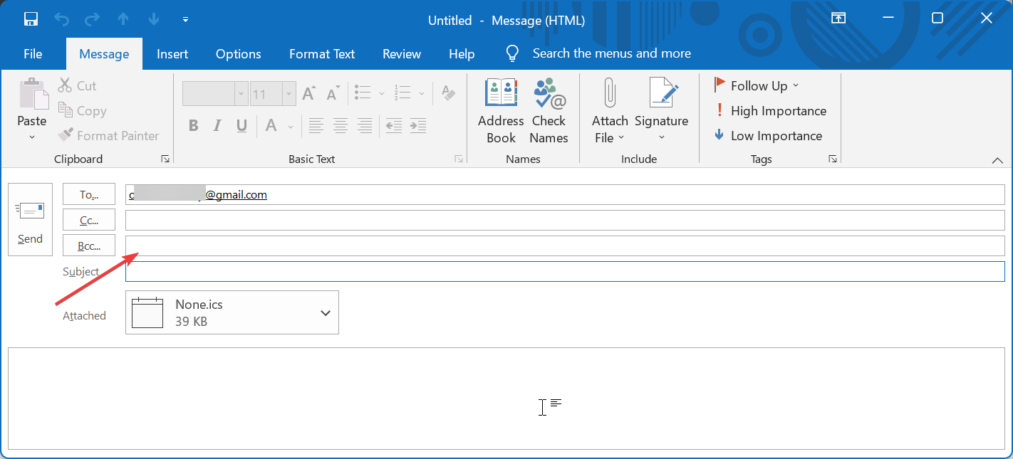 ical add bcc outlook meeting invite