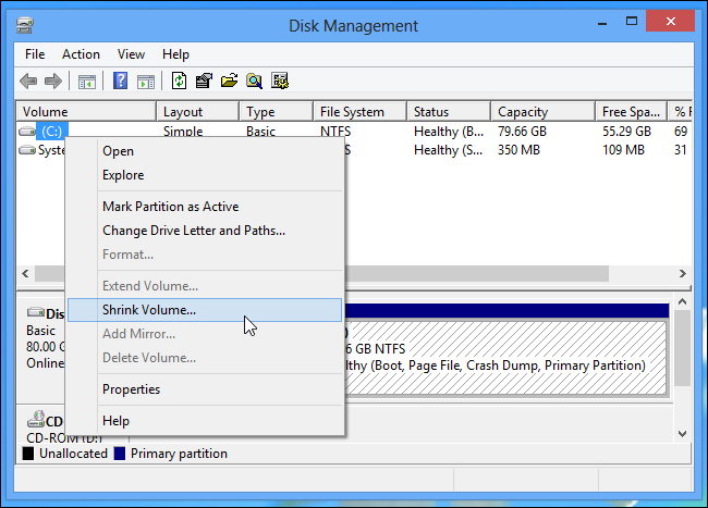 Сжатие системного раздела C: