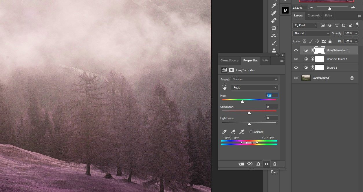 Hue установлен на -25