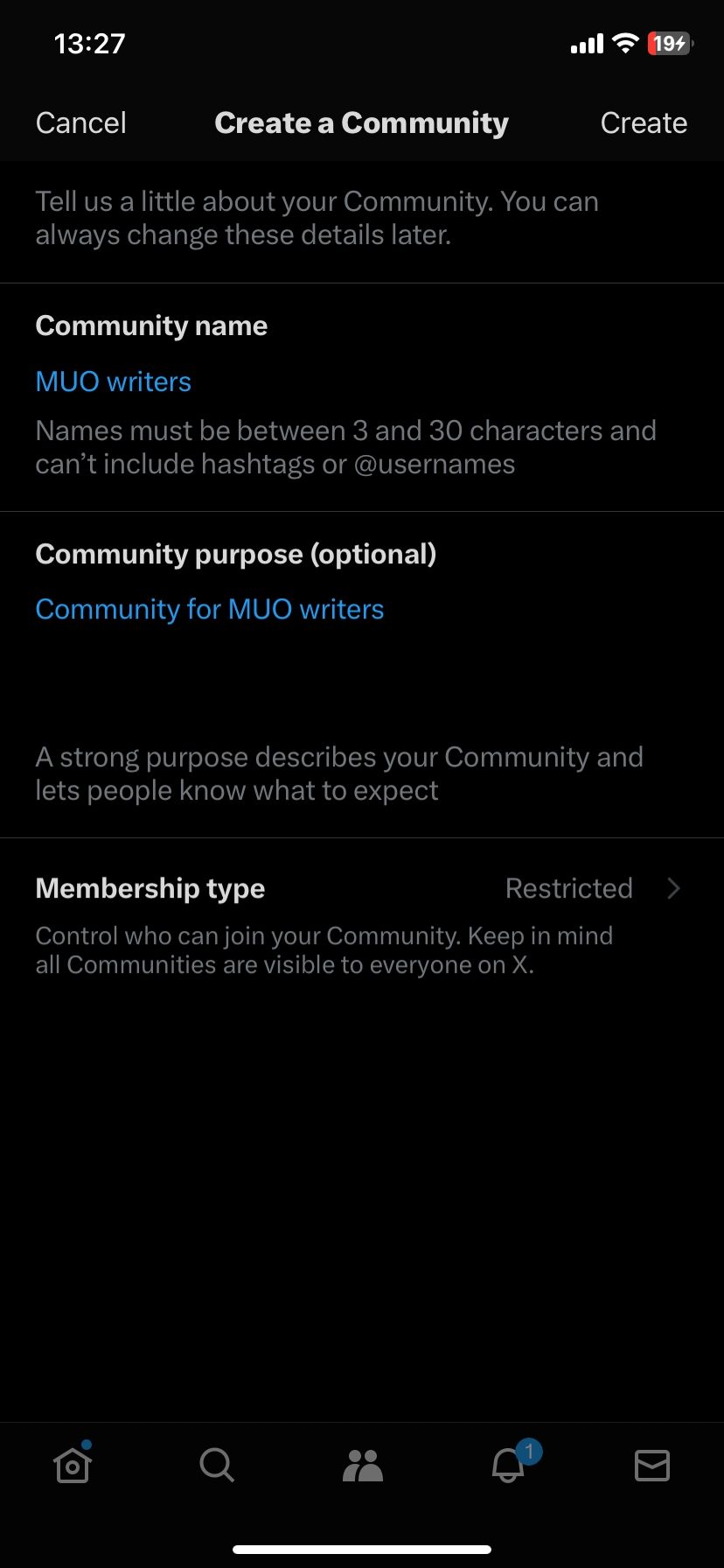 Создание сообщества в приложении X