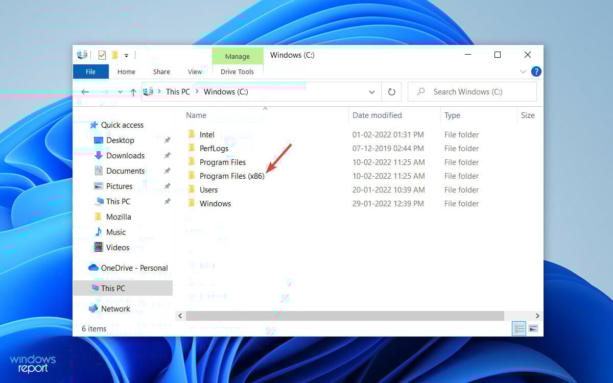 Открытие папки Program Files x86