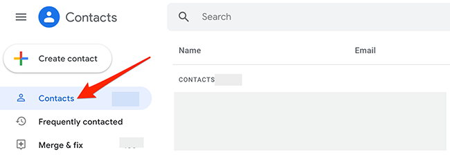 Выберите «Контакты» в Google Contacts