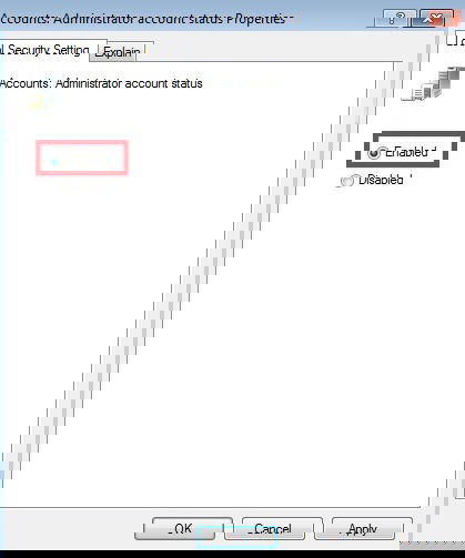 Включение встроенной учётной записи администратора через групповую политику