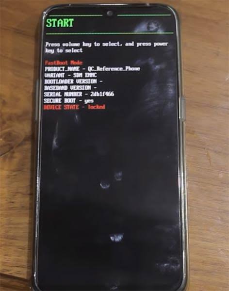 Экран с режимом fastboot на телефоне Realme