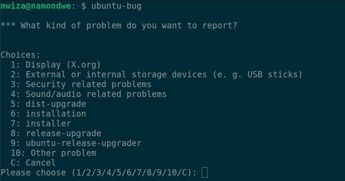 служба отчётов об ошибках в терминале сервера Ubuntu