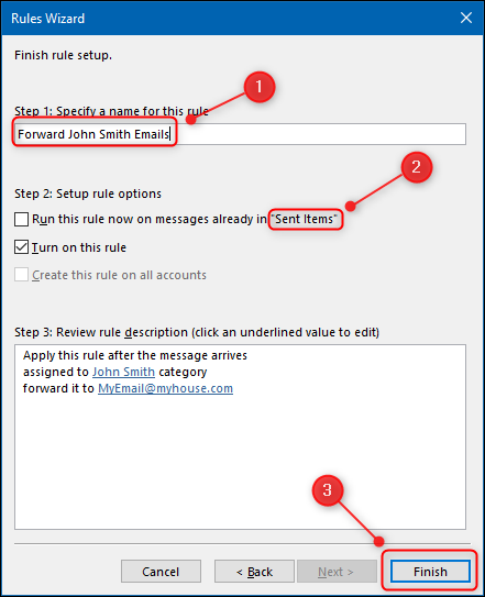 Окончание создания правила