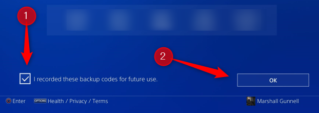 Подтвердите сохранение резервных кодов