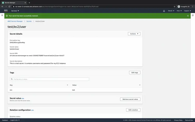 Секрет восстановлен и снова доступен