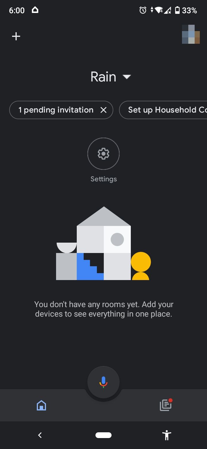главная страница Google Home с ожидающим приглашением