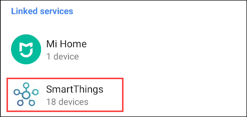 Список сервисов Google Home — выбор SmartThings