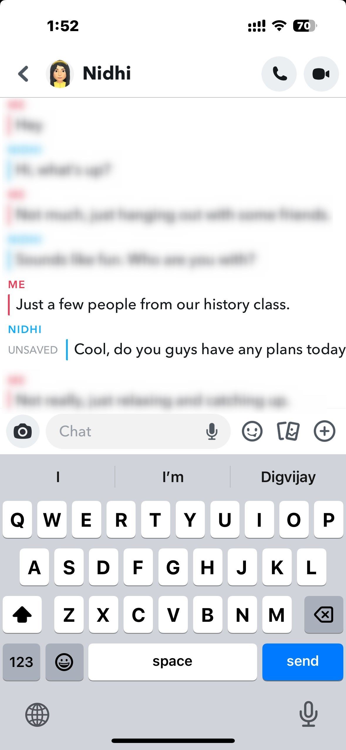 Несохранённый снап в чате