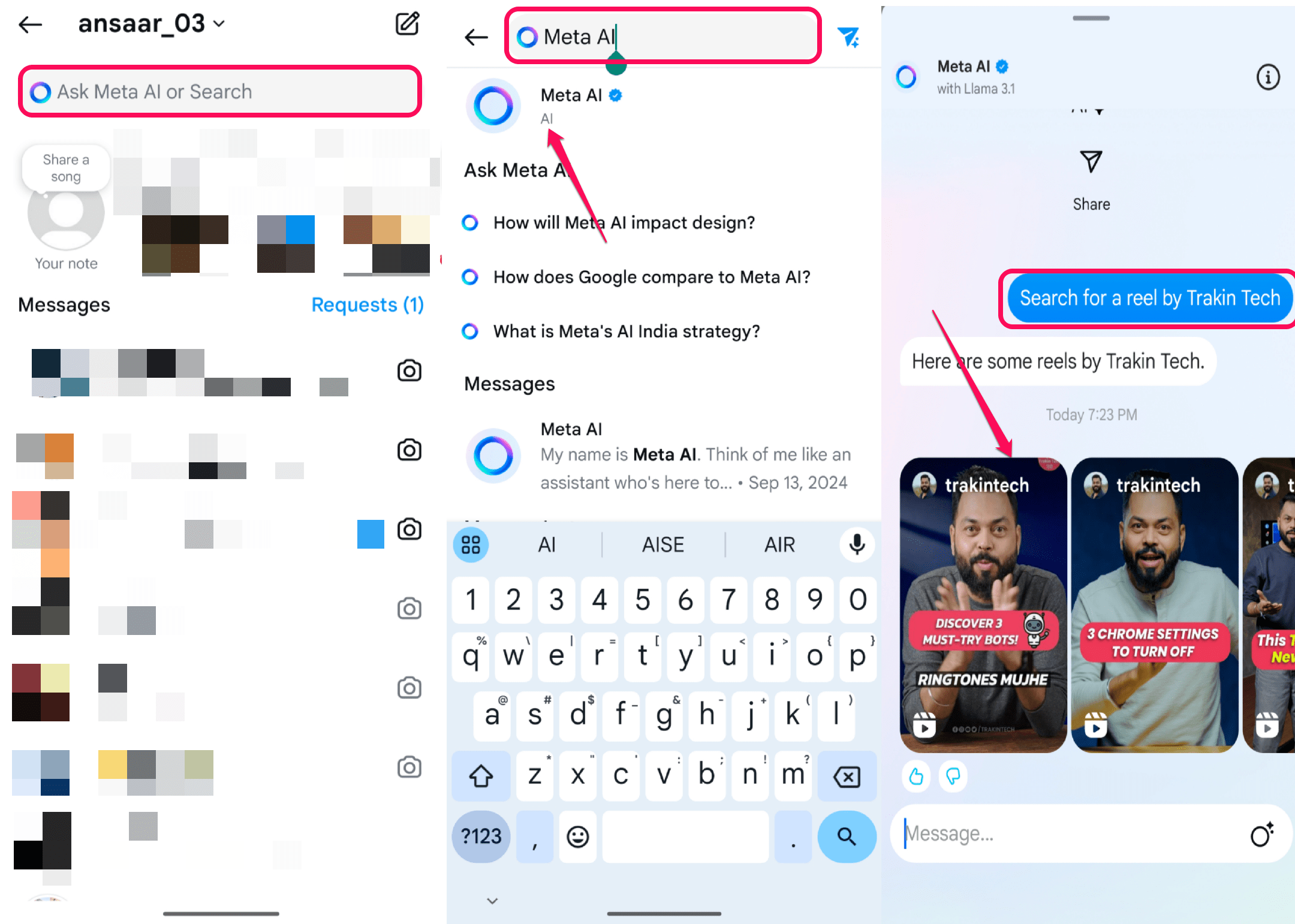 Поиск Reels в Instagram через Meta AI